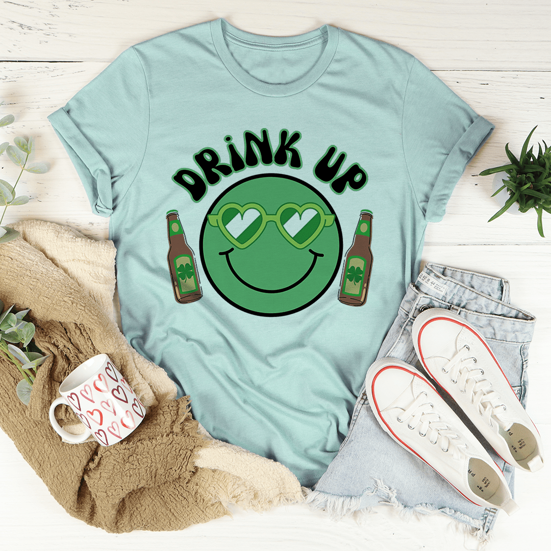 Drink Up Smiley St. Patricks Tee shopmerchmallow Drink Up Smiley St. Patricks Tee
