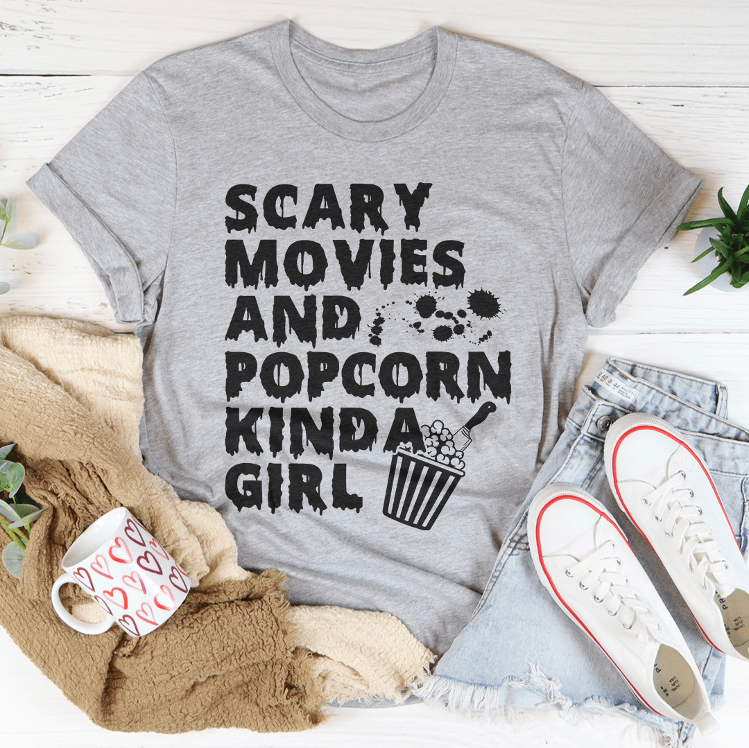 Scary Movies & Popcorn Kinda Girl Tee shopmerchmallow Scary Movies & Popcorn Kinda Girl Tee