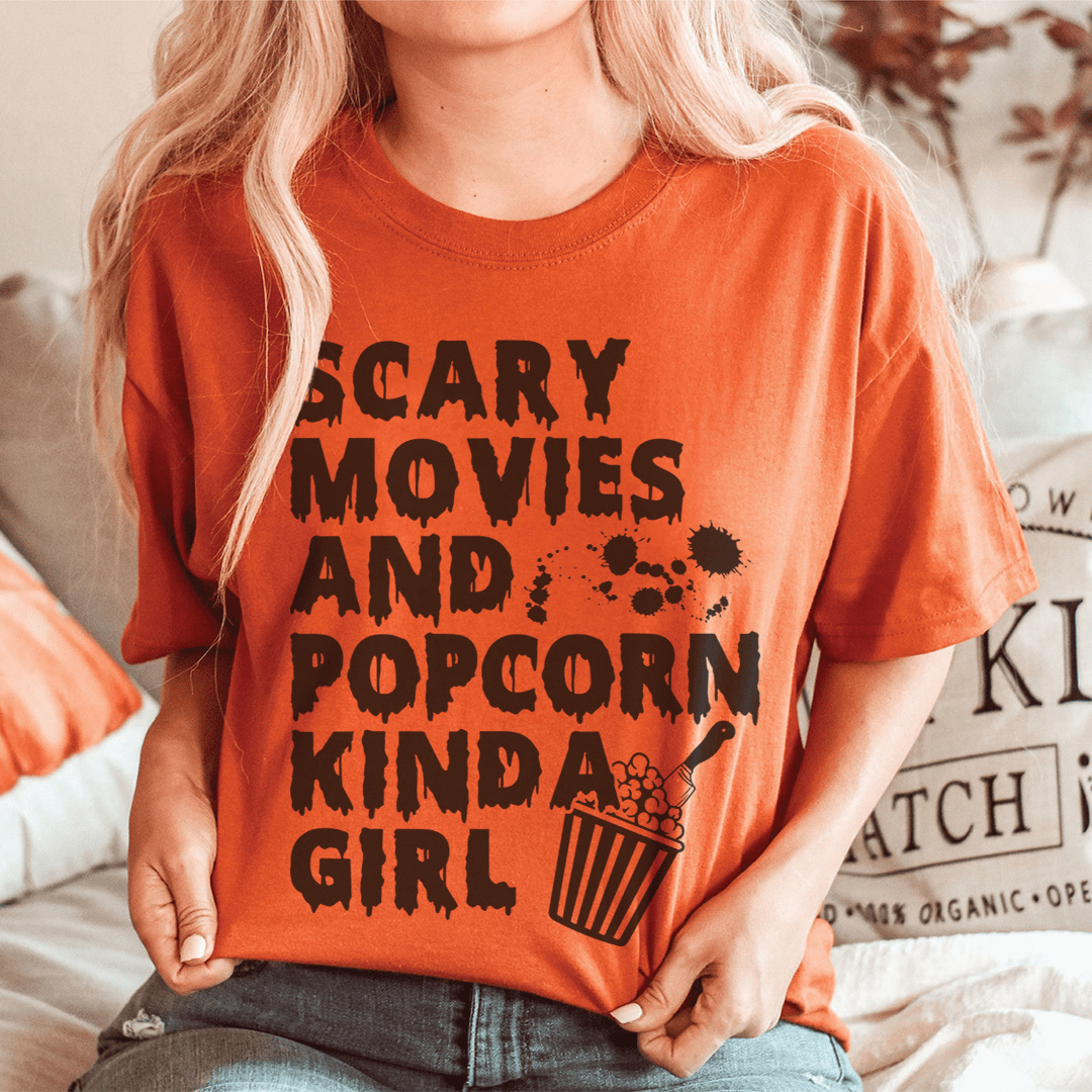 Scary Movies & Popcorn Kinda Girl Tee shopmerchmallow Scary Movies & Popcorn Kinda Girl Tee