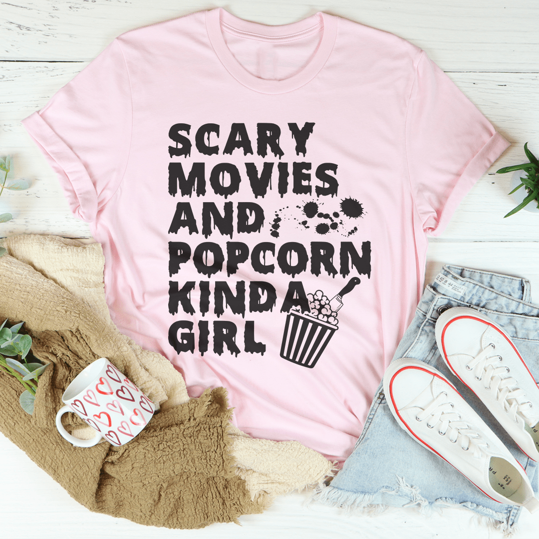 Scary Movies & Popcorn Kinda Girl Tee shopmerchmallow Scary Movies & Popcorn Kinda Girl Tee