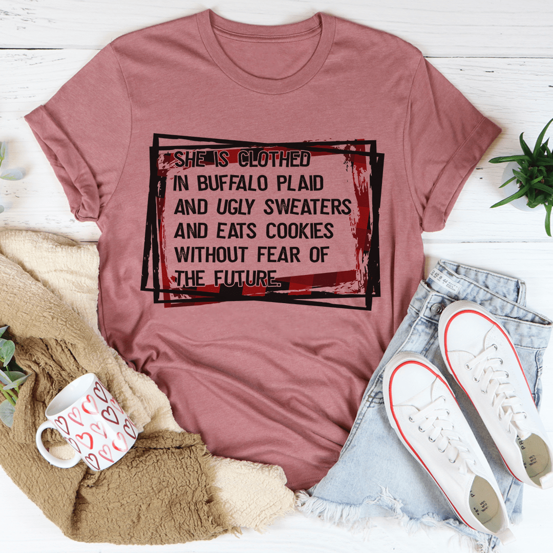 She's Clothed In Buffalo Plaid And Ugly Sweaters Tee shopmerchmallow She's Clothed In Buffalo Plaid And Ugly Sweaters Tee