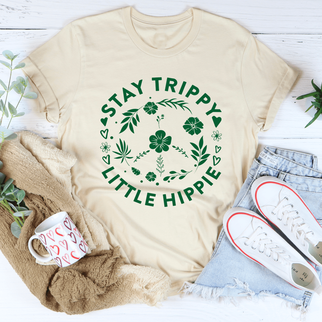 Stay Trippy Little Hippie Floral Peace Sign Tee shopmerchmallow Stay Trippy Little Hippie Floral Peace Sign Tee