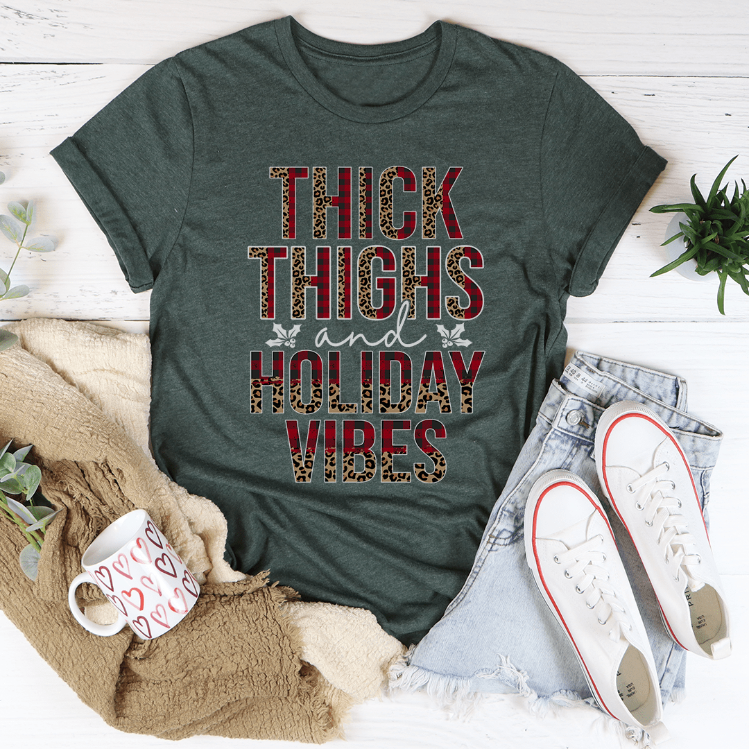 Thick Thighs And Holiday Vibes Tee shopmerchmallow Thick Thighs And Holiday Vibes Tee