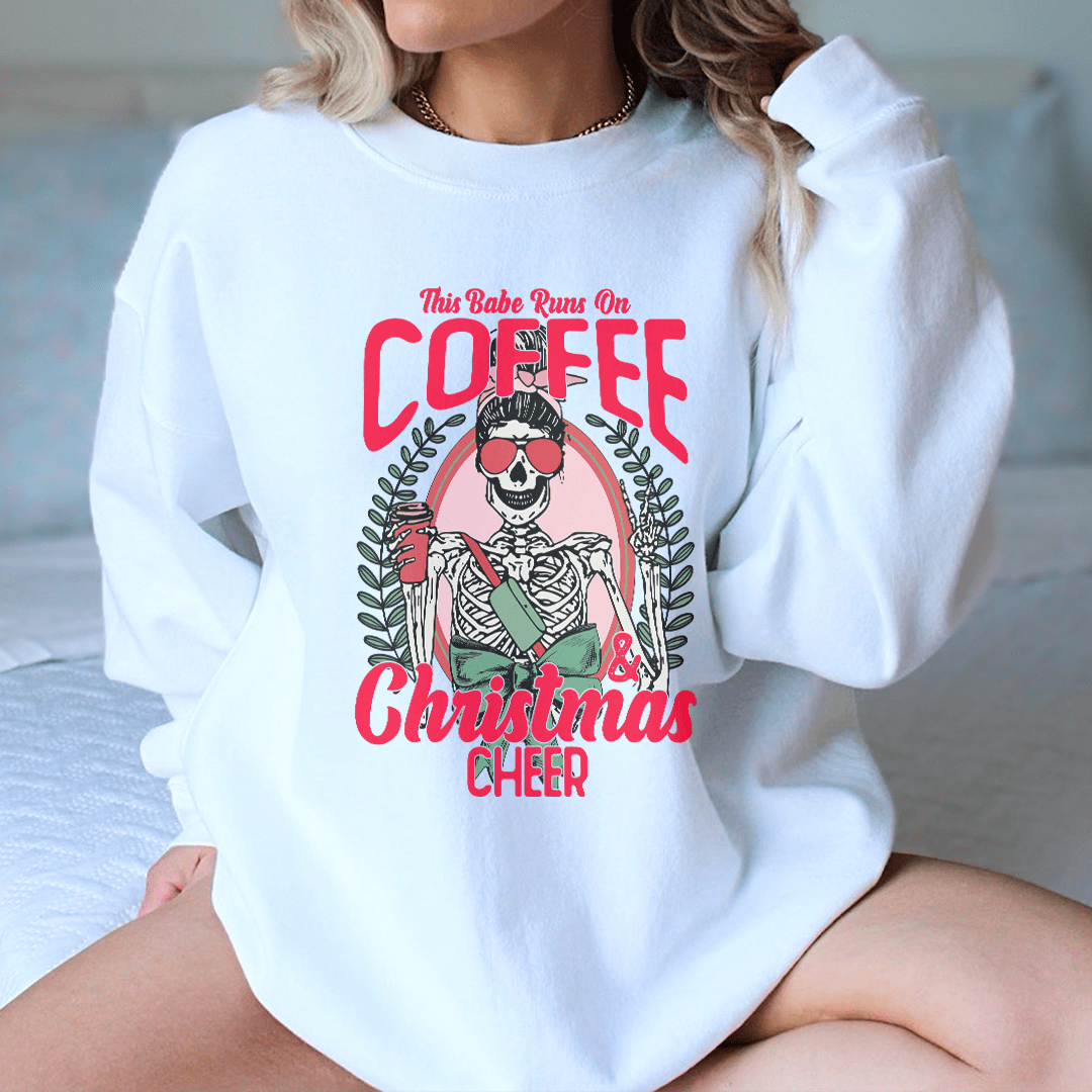 This Babe Runs On Coffee & Christmas Cheer Sweatshirt shopmerchmallow This Babe Runs On Coffee & Christmas Cheer Sweatshirt