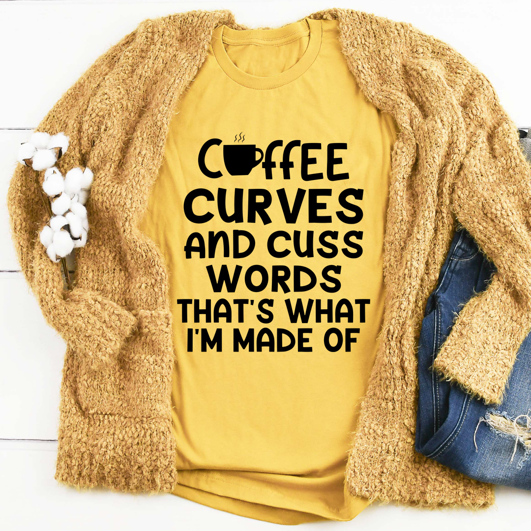 Coffee Curves & Cuss Words T-Shirt shopmerchmallow Coffee Curves & Cuss Words T-Shirt