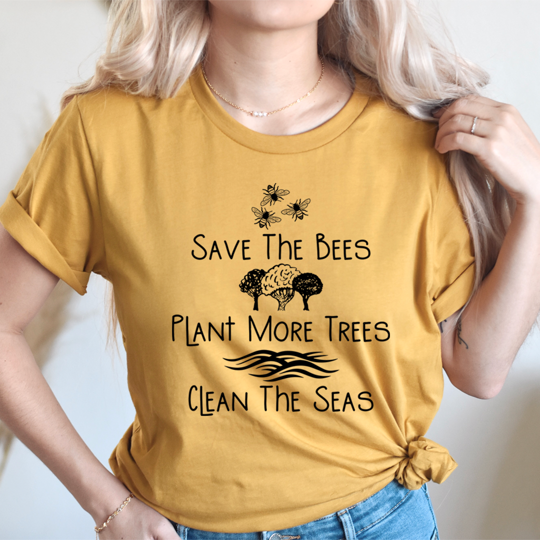 Save The Bees Plant More Trees Clean The Seas T-Shirt shopmerchmallow Save The Bees Plant More Trees Clean The Seas T-Shirt