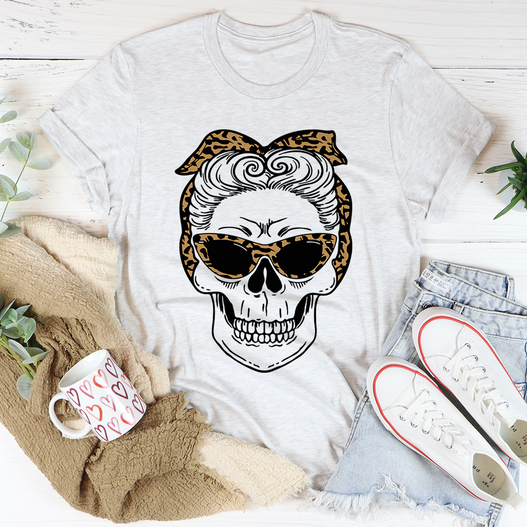 Skull With Leopard Bandana T-Shirt shopmerchmallow Skull With Leopard Bandana T-Shirt