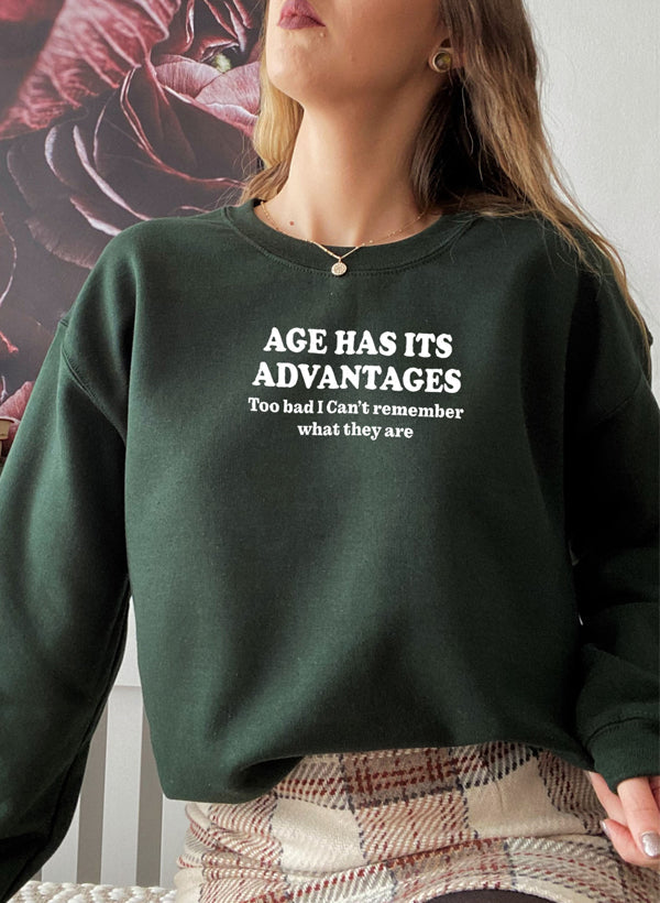 Age Has Its Advantages Sweat Shirt shopmerchmallow Virgin Teez - Black Hoodie