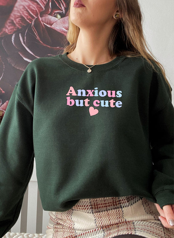 Anxious But Cute Sweat Shirt shopmerchmallow Virgin Teez - Black Hoodie