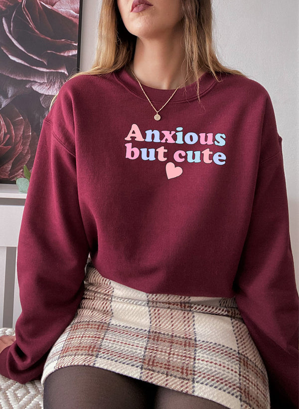 Anxious But Cute Sweat Shirt shopmerchmallow Virgin Teez - Black Hoodie