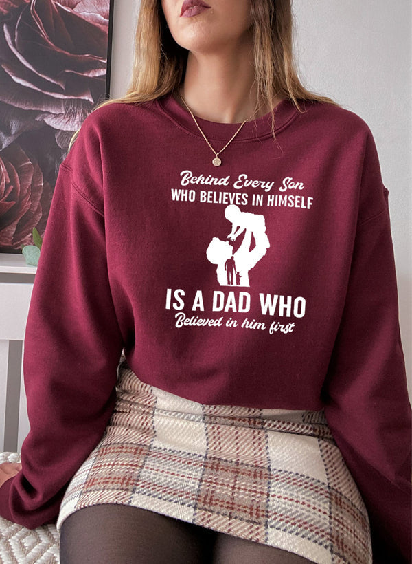 Behind Every Son Who Believes In Himself Sweat Shirt shopmerchmallow Virgin Teez - Black Hoodie