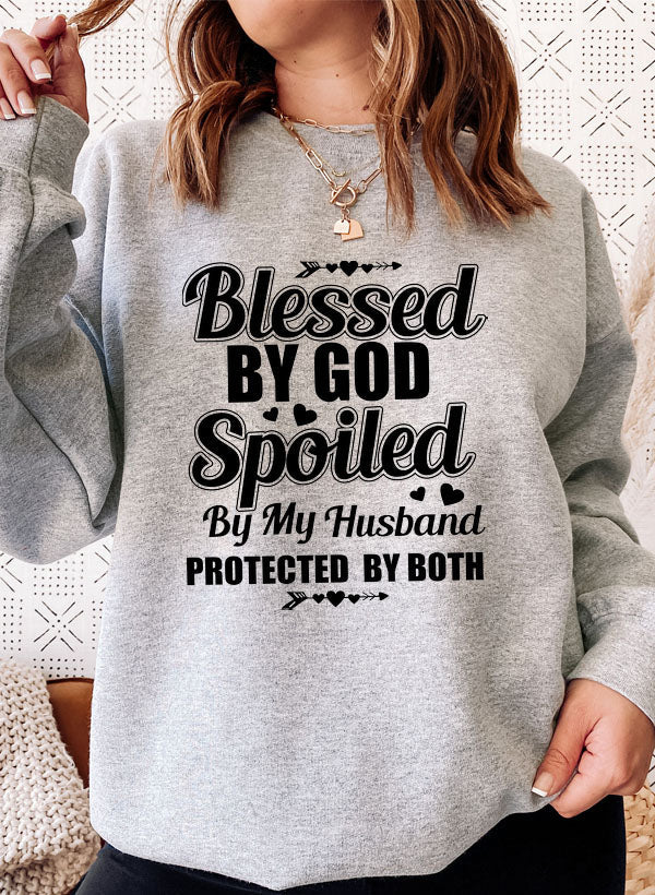 Blessed By God Spoiled By My Husband Sweat Shirt shopmerchmallow Virgin Teez - Black Hoodie