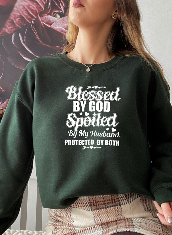 Blessed By God Spoiled By My Husband Sweat Shirt shopmerchmallow Virgin Teez - Black Hoodie