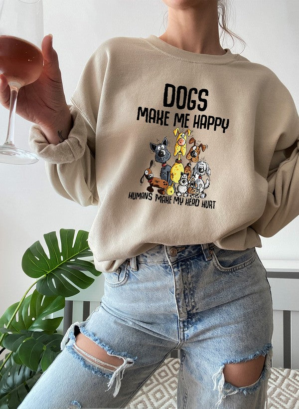 Dogs Make Happy Sweat Shirt shopmerchmallow Virgin Teez - Black Hoodie