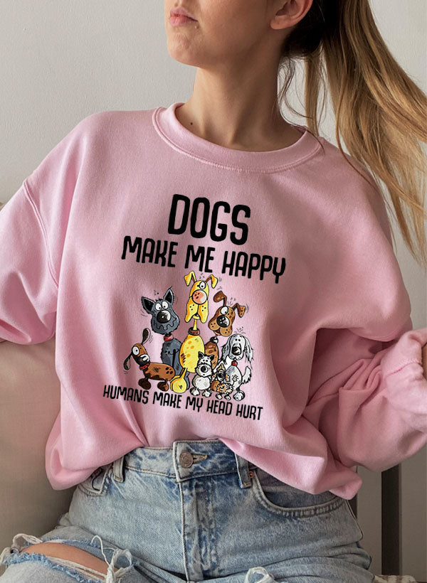 Dogs Make Happy Sweat Shirt shopmerchmallow Virgin Teez - Black Hoodie