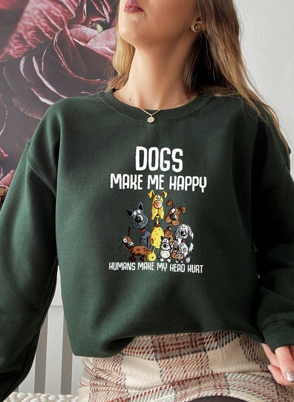 Dogs Make Happy Sweat Shirt shopmerchmallow Virgin Teez - Black Hoodie