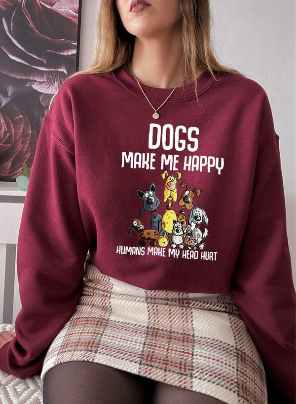 Dogs Make Happy Sweat Shirt shopmerchmallow Virgin Teez - Black Hoodie