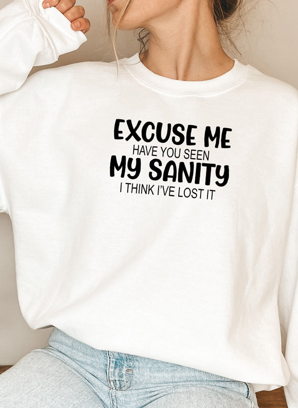Excuse Me Have You Seen My Sanity Sweat Shirt shopmerchmallow Virgin Teez - Black Hoodie