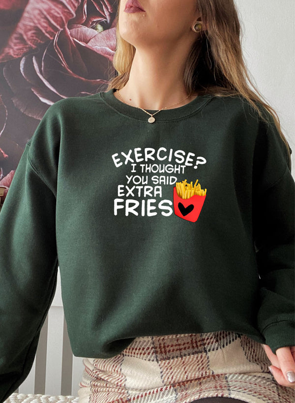 Exercise I Thought You Said Extra Fries Sweat Shirt shopmerchmallow Virgin Teez - Black Hoodie