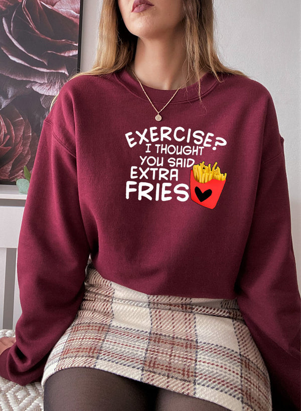 Exercise I Thought You Said Extra Fries Sweat Shirt shopmerchmallow Virgin Teez - Black Hoodie
