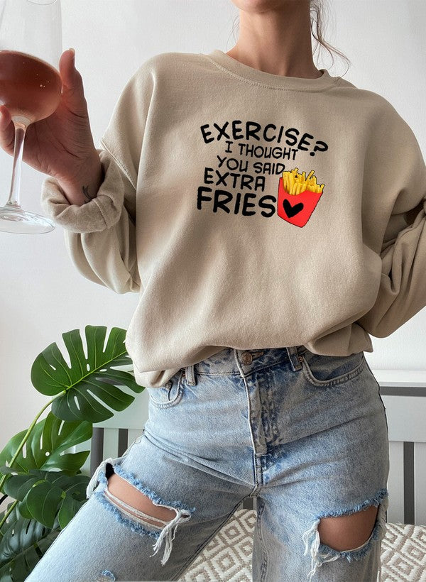 Exercise I Thought You Said Extra Fries Sweat Shirt shopmerchmallow Virgin Teez - Black Hoodie