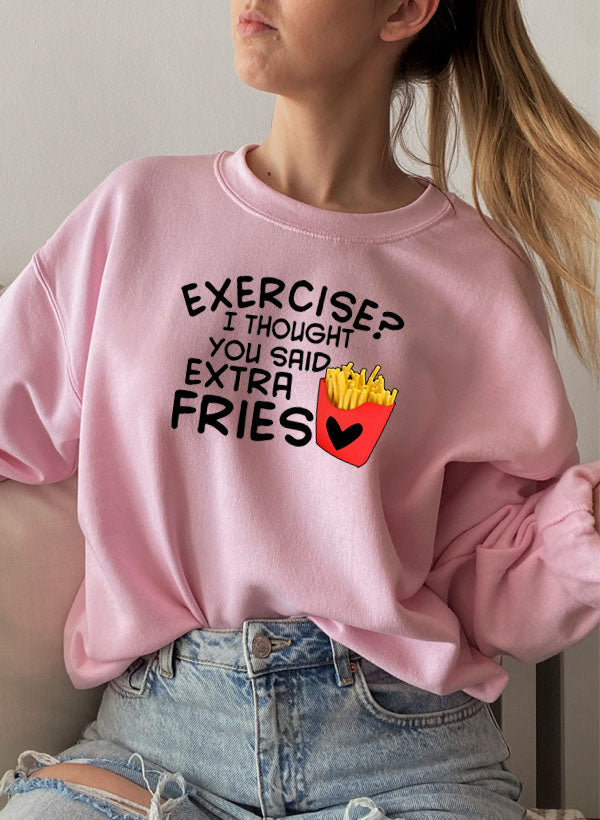 Exercise I Thought You Said Extra Fries Sweat Shirt shopmerchmallow Virgin Teez - Black Hoodie