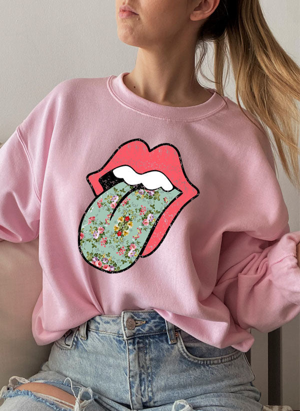 Hippie Floral Tongue Sweat Shirt shopmerchmallow Virgin Teez - Black Hoodie