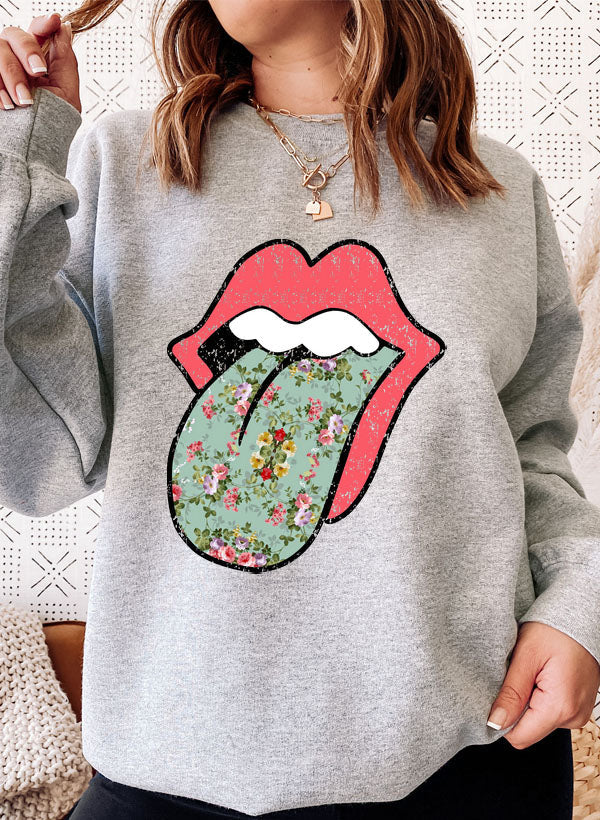 Hippie Floral Tongue Sweat Shirt shopmerchmallow Virgin Teez - Black Hoodie