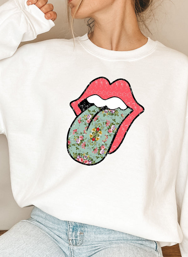 Hippie Floral Tongue Sweat Shirt shopmerchmallow Virgin Teez - Black Hoodie