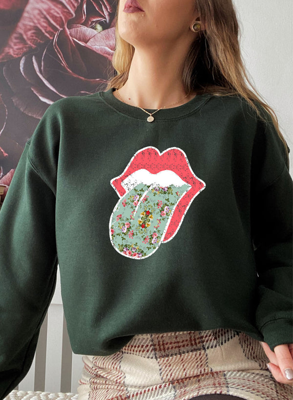 Hippie Floral Tongue Sweat Shirt shopmerchmallow Virgin Teez - Black Hoodie