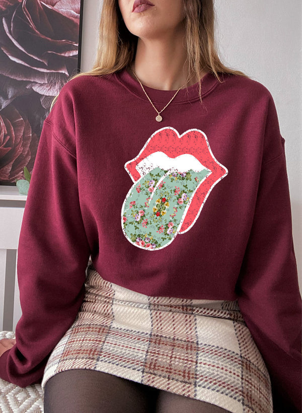 Hippie Floral Tongue Sweat Shirt shopmerchmallow Virgin Teez - Black Hoodie