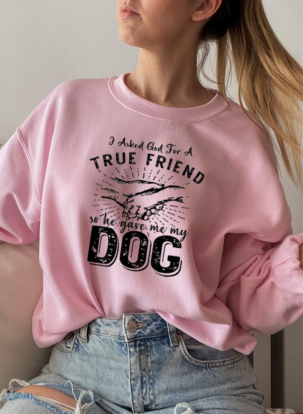 I Asked God For A True Friend Sweat Shirt shopmerchmallow Virgin Teez - Black Hoodie
