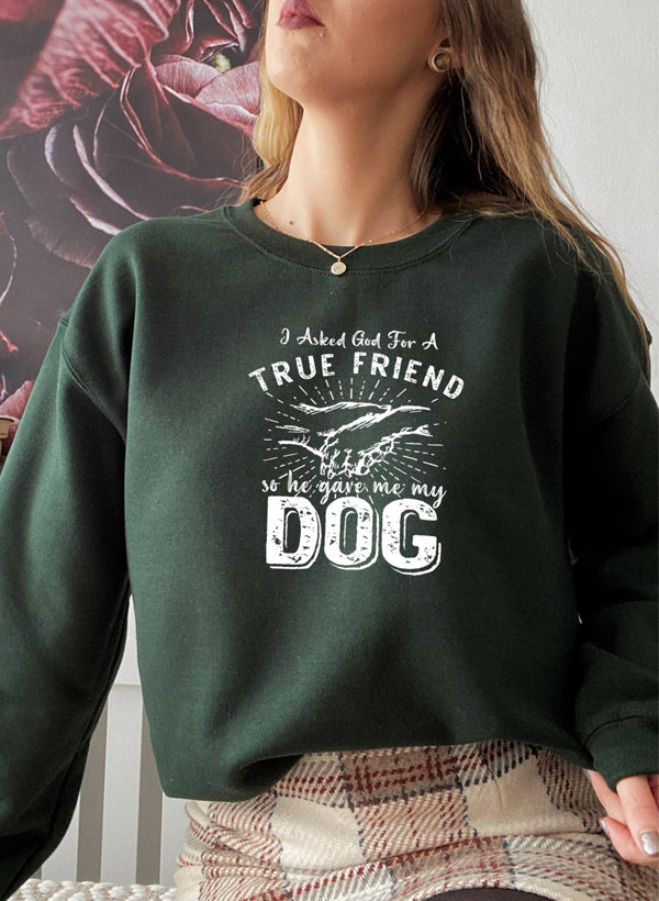 I Asked God For A True Friend Sweat Shirt shopmerchmallow Virgin Teez - Black Hoodie
