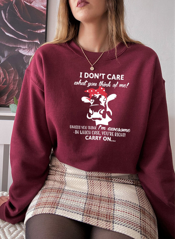I Dont Care What You Think Of Me Sweat Shirt shopmerchmallow Virgin Teez - Black Hoodie
