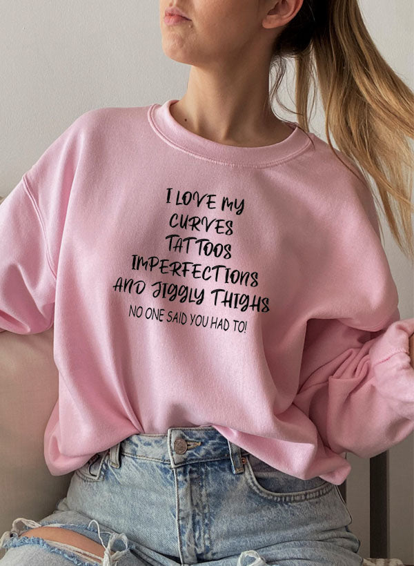 I Love My Curves Tattoos Imperfections And Jiggly Thighs Sweat Shirt shopmerchmallow Virgin Teez - Black Hoodie