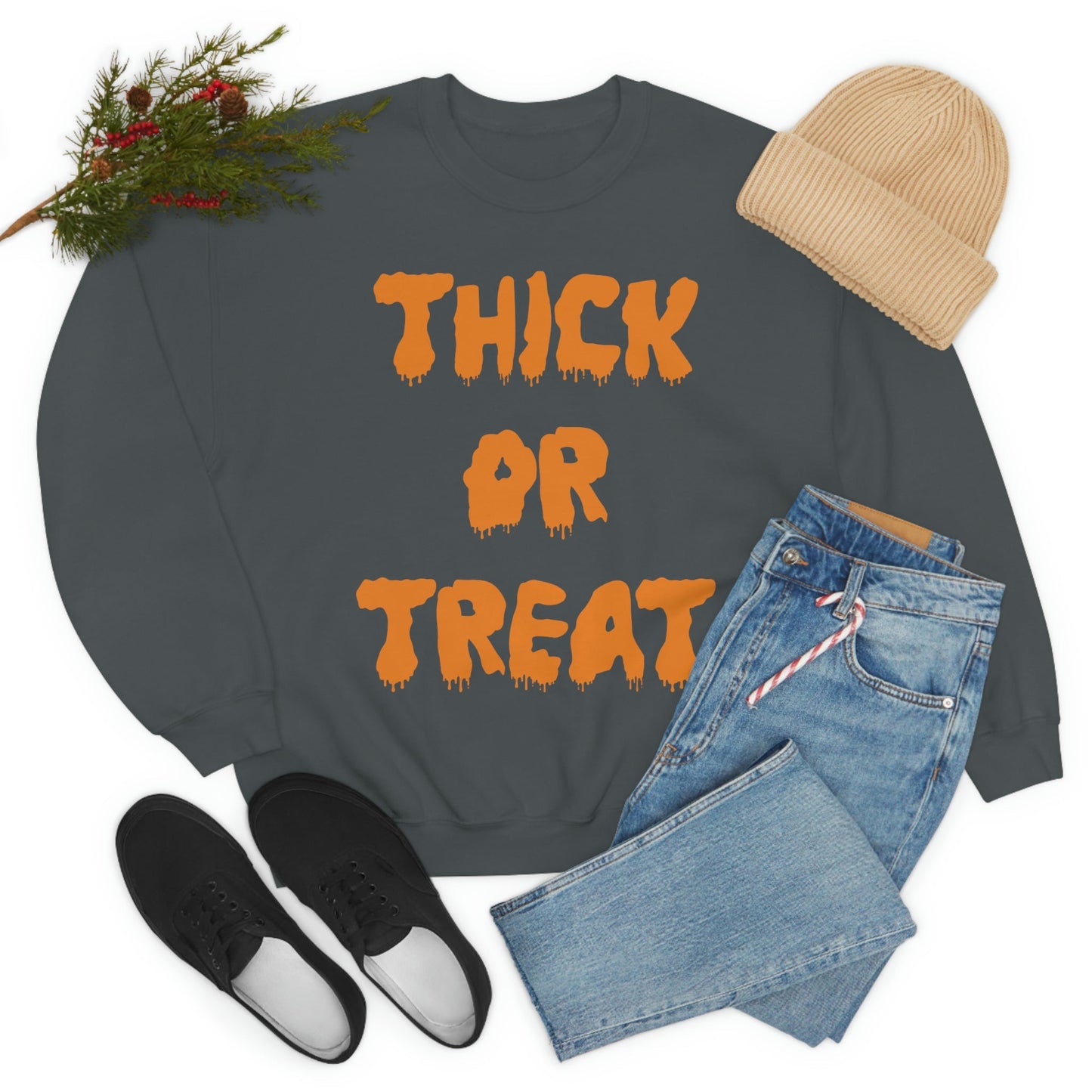 Thick Or Treat Orange Print Sweat Shirt shopmerchmallow Thick Or Treat Orange Print Sweat Shirt