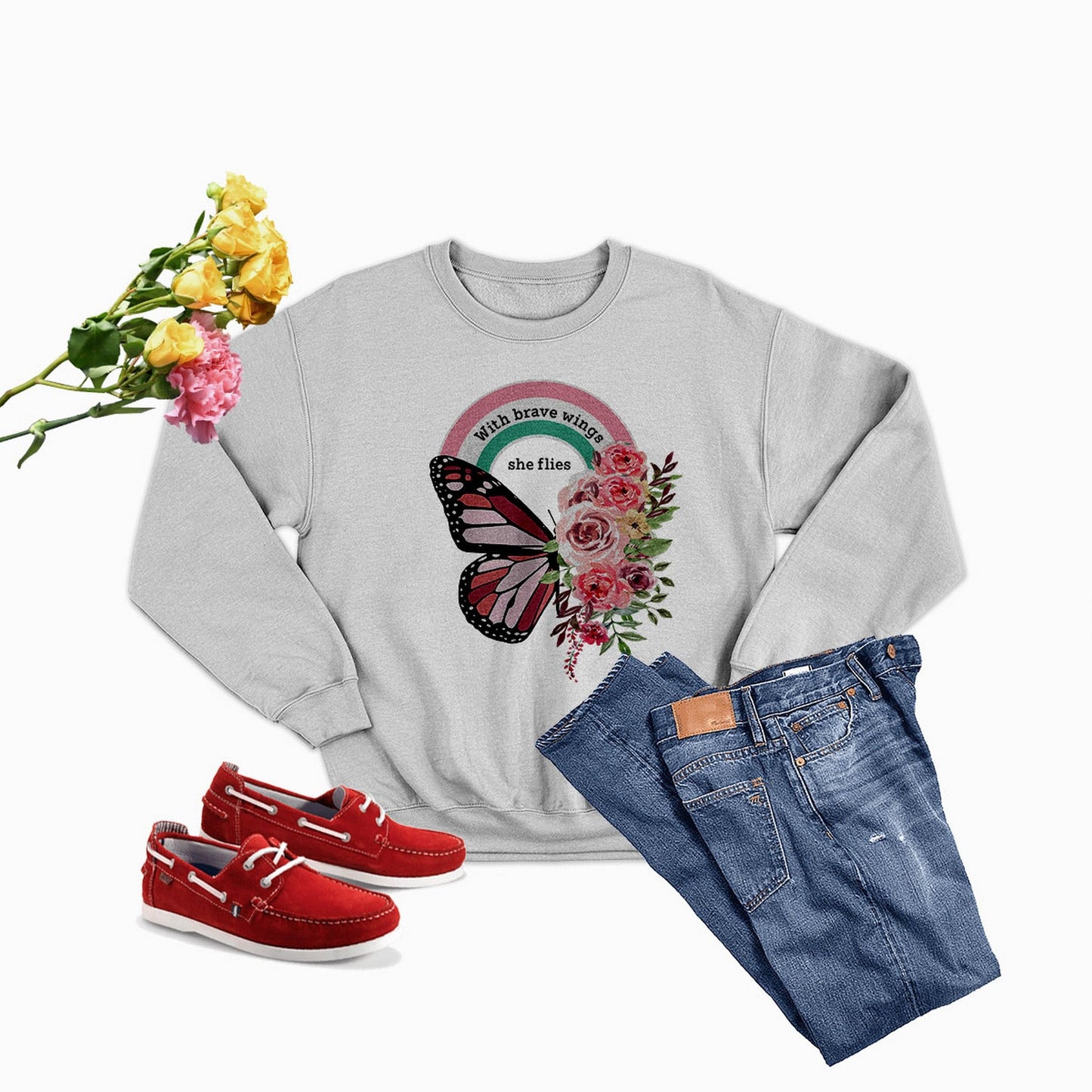 With Brave Wings She Flies Sweat Shirt shopmerchmallow With Brave Wings She Flies Sweat Shirt