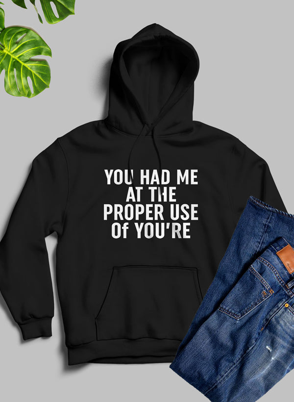 You Had Me At The Proper Use Of Youre Hoodie shopmerchmallow Virgin Teez - Black Hoodie
