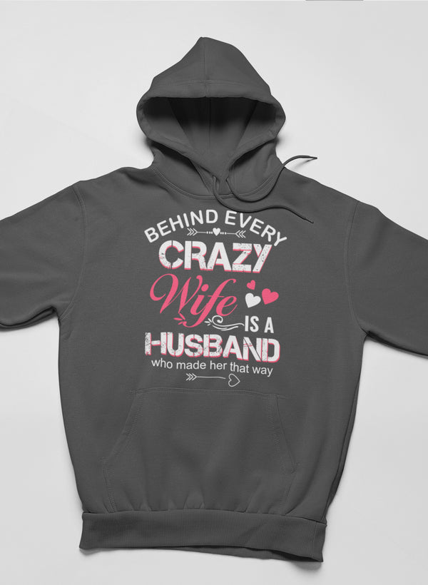 Behind Every Crazy Wife Hoodie shopmerchmallow Virgin Teez - Black Hoodie