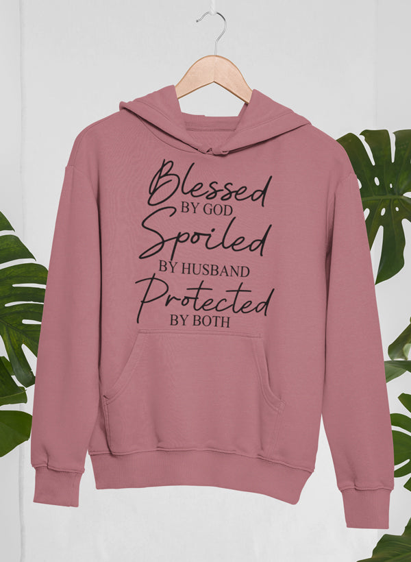 Blessed By God Spoiled By Husband Protected By Both Hoodie shopmerchmallow Virgin Teez - Black Hoodie