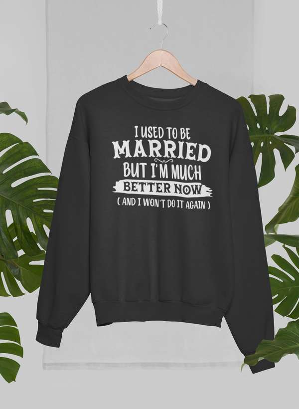 I Used To Be Married But I'm Much Better Now And I Won't Do It Again Sweat Shirt shopmerchmallow Virgin Teez - Black Hoodie