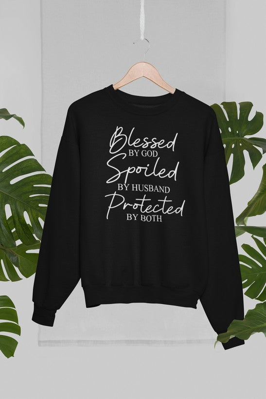 Blessed By God Spoiled By Husband Protected By Both Sweat Shirt shopmerchmallow Virgin Teez - Black Hoodie
