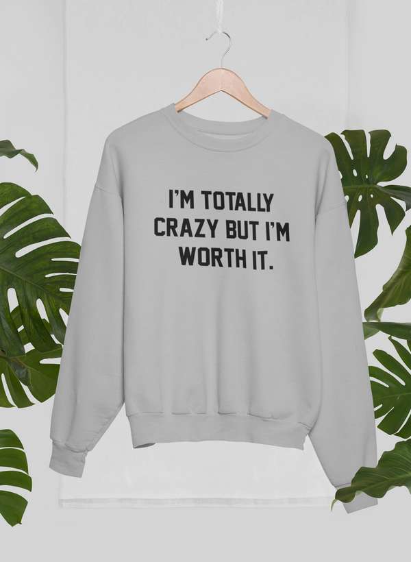 I'm Totally Crazy But I'm Worth It Sweat Shirt shopmerchmallow Virgin Teez - Black Hoodie