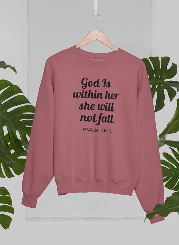 God Is Within Her She Will Not Fall Sweat Shirt shopmerchmallow Virgin Teez - Black Hoodie