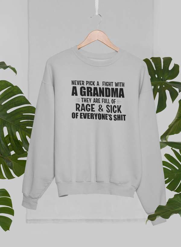 Never Pick A Fight With A Grandma Sweat Shirt shopmerchmallow Virgin Teez - Black Hoodie