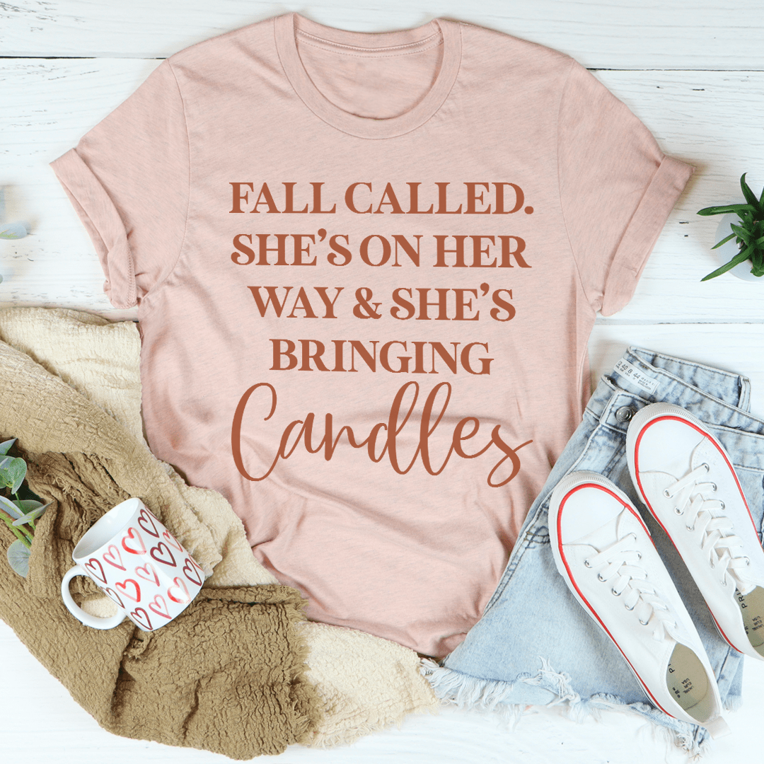 Fall Called She's On Her Way And She's Bringing Candles T-Shirt shopmerchmallow Fall Called She's On Her Way And She's Bringing Candles T-Shirt