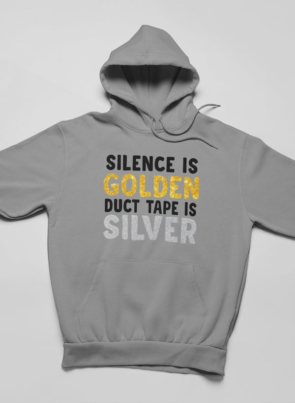 Silence Is Golden Duct Tape Is Silver Hoodie shopmerchmallow Virgin Teez - Black Hoodie