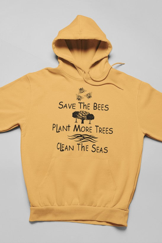 Save The Bees Plant More Trees Clean The Seas Hoodie shopmerchmallow Virgin Teez - Black Hoodie