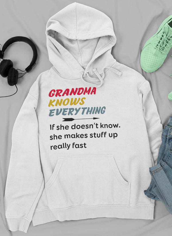 Grandma Knows Everything Hoodie shopmerchmallow Virgin Teez - Black Hoodie