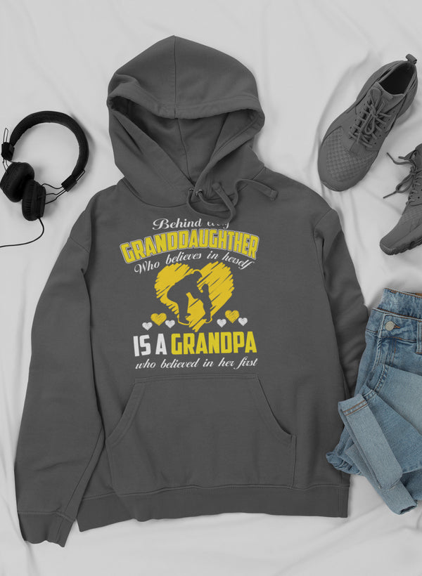 Behind Every Granddaughter Who Believes In Herself Is A Grandpa Hoodie shopmerchmallow Virgin Teez - Black Hoodie